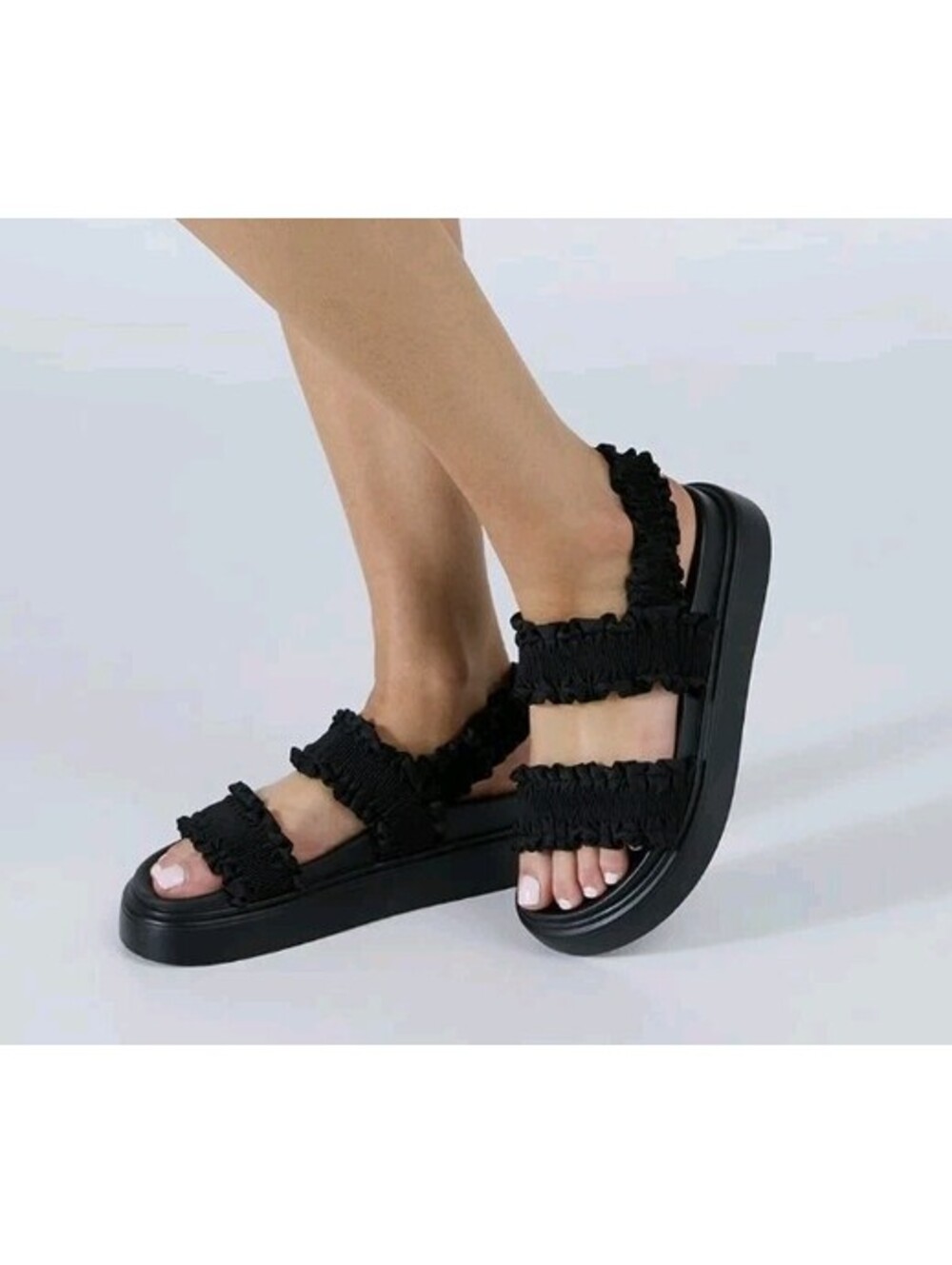 Tony Bianco Jerry Black Ruffle Platform Sandals Shoes Women's 8.5